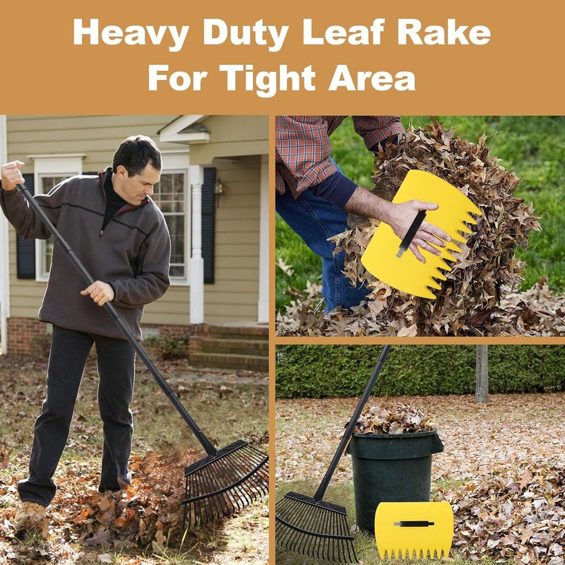Pragmatist Rake with Leaf Scoops Garden Leaf 25 Tines Lawn Leveling Tool, Heavy Duty 64.1 Inch Adjustable Handle Metal Rake for Picking Leaves Grass Garbage, Black - Image 2